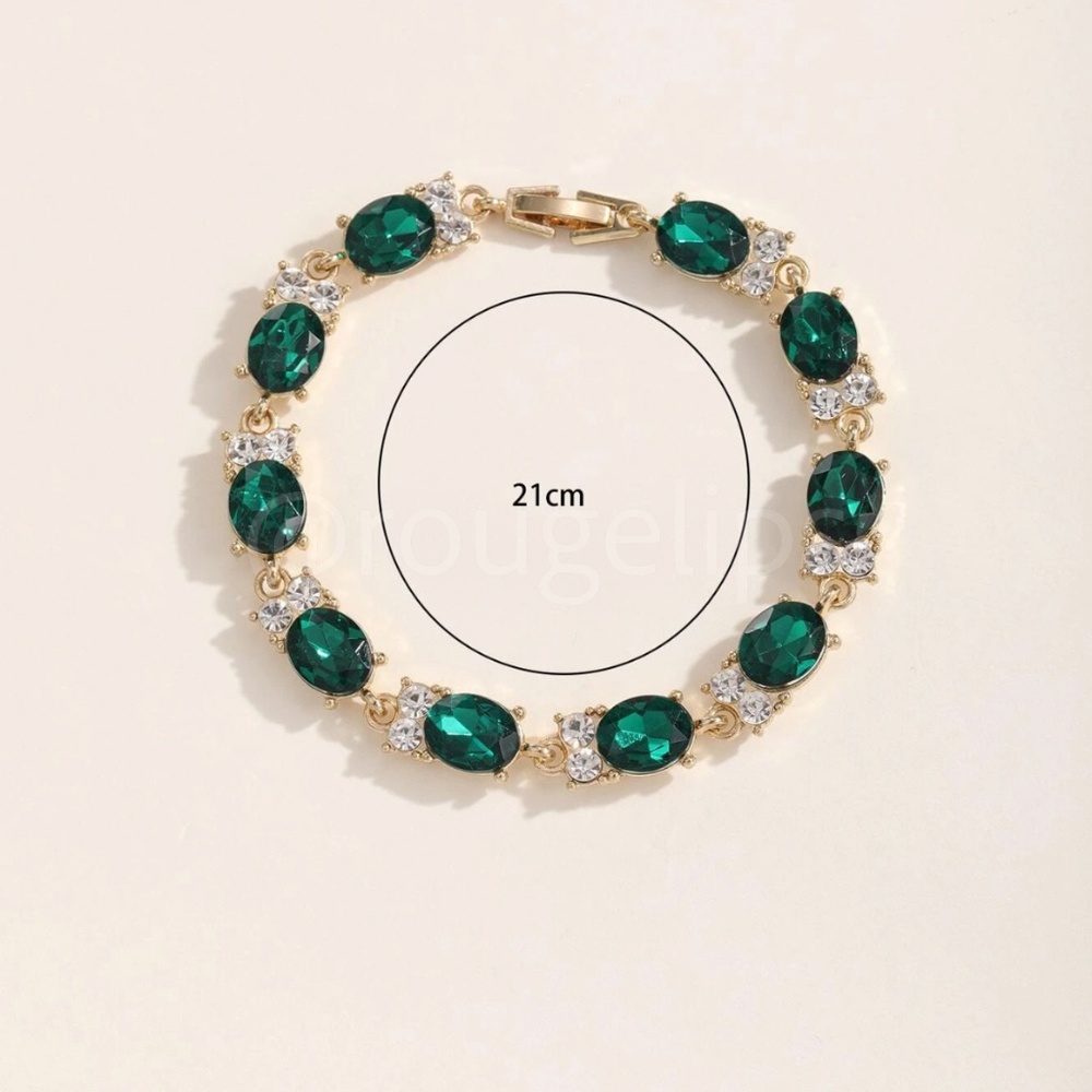 Green Stone Rhinestone Embellished Gold Tone Bracelet - Picture 4 of 4